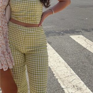 Le Lis Green Checkered Women's Trousers and Strapless Top Set